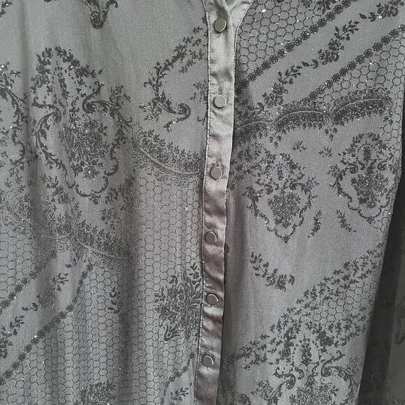 Vintage Y2K Whimsigoth Velvet Burnout Shirt 3X Black Sheer Fairy Goth Witchy - Picture 4 of 12